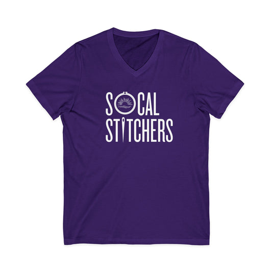 So Cal Stitchers Unisex Short Sleeve V-Neck Tee - White Font