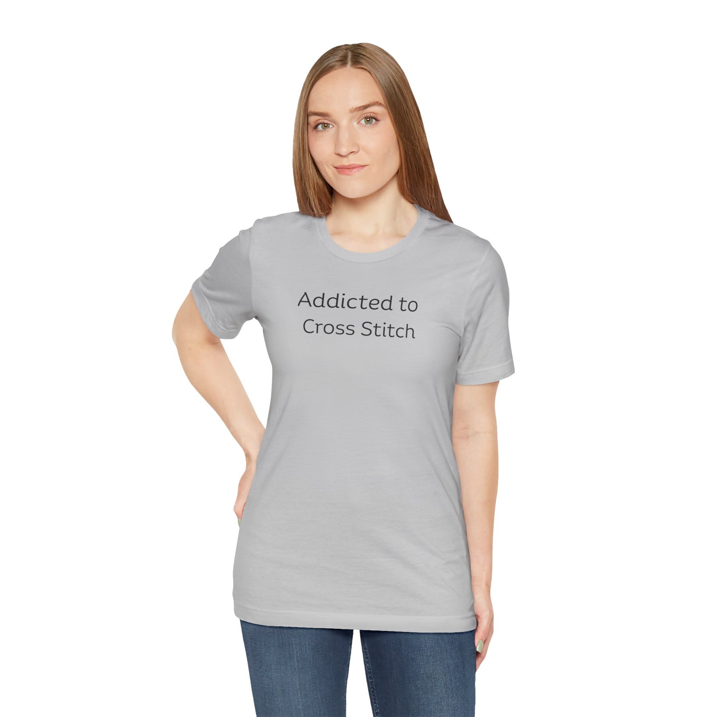 Addicted to Cross Stitch T-Shirt | Unisex Jersey Tee for Crafters, Stitching shirt, Cross Stitch Lovers