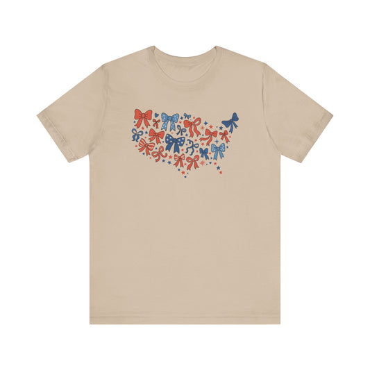 Patriotic Bow Graphic Tee, Summer Fashion, 4th of July Shirt, Gift for Her, Fun Casual Wear