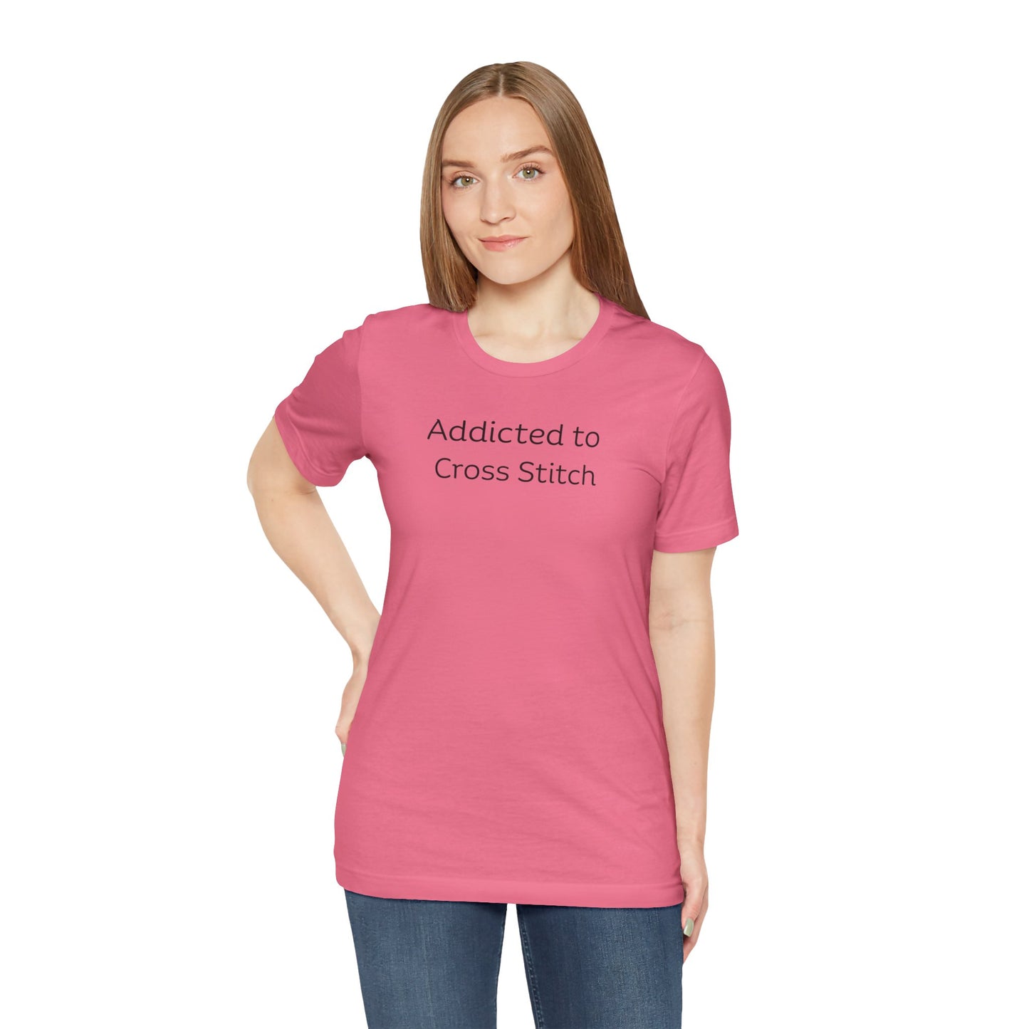 Addicted to Cross Stitch T-Shirt | Unisex Jersey Tee for Crafters, Stitching shirt, Cross Stitch Lovers