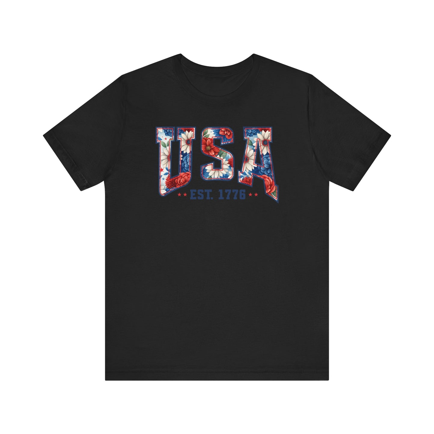 USA Est. 1776 T-Shirt, 4th of July, Patriotic Floral T-Shirt, Flowers USA Shirt