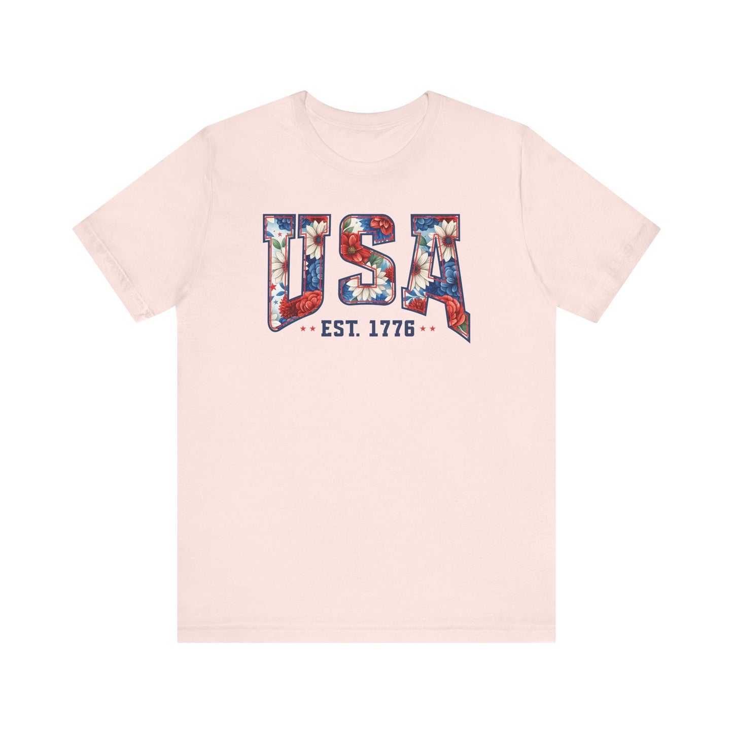 USA Est. 1776 T-Shirt, 4th of July, Patriotic Floral T-Shirt, Flowers USA Shirt