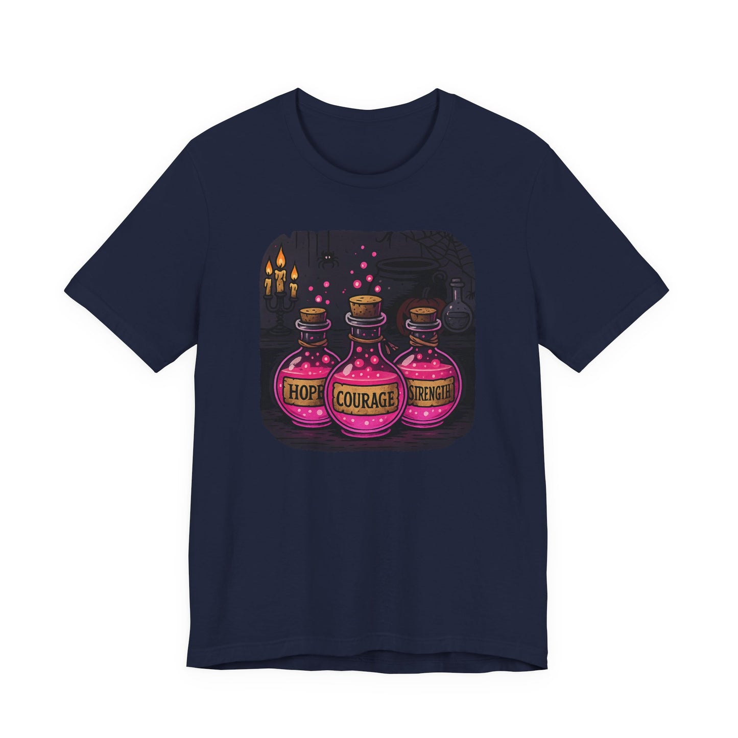 Breast Cancer Awareness Tee, Hope, Courage, Strength T-Shirt, Halloween Themed Breast Cancer Awareness Tee