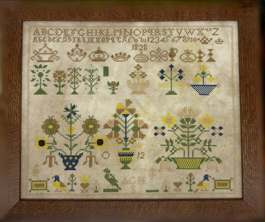 SamBrie Stitches Designs Flowers and Crowns Reproduction Sampler Cross Stitch Chart, Cross Stitch Pattern, Pattern Only