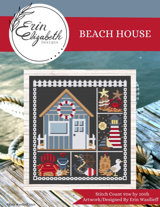 Erin Elizabeth Designs, Beach House, Cross Stitch Chart, Cross Stitch Pattern, Pattern Only