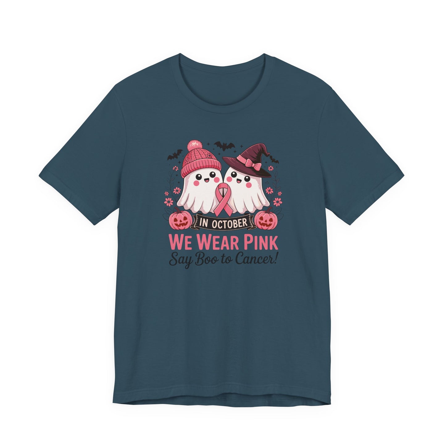 Breast Cancer Awareness Tee - In October We Wear Pink, Support T-Shirt, Halloween Themed Breast Cancer Awareness Tee, Boo to Cancer