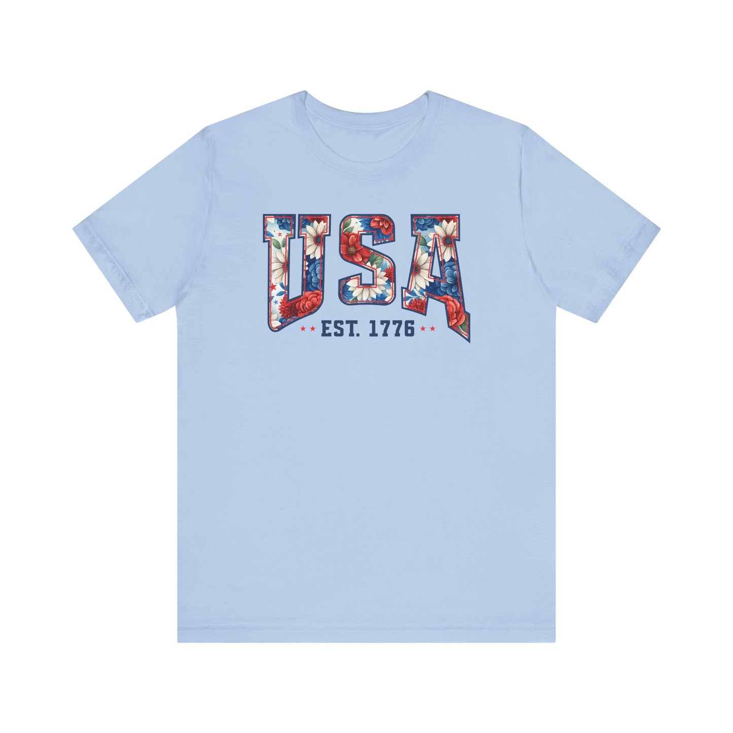 USA Est. 1776 T-Shirt, 4th of July, Patriotic Floral T-Shirt, Flowers USA Shirt