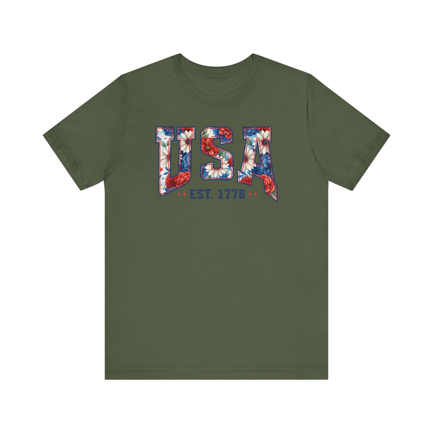 USA Est. 1776 T-Shirt, 4th of July, Patriotic Floral T-Shirt, Flowers USA Shirt