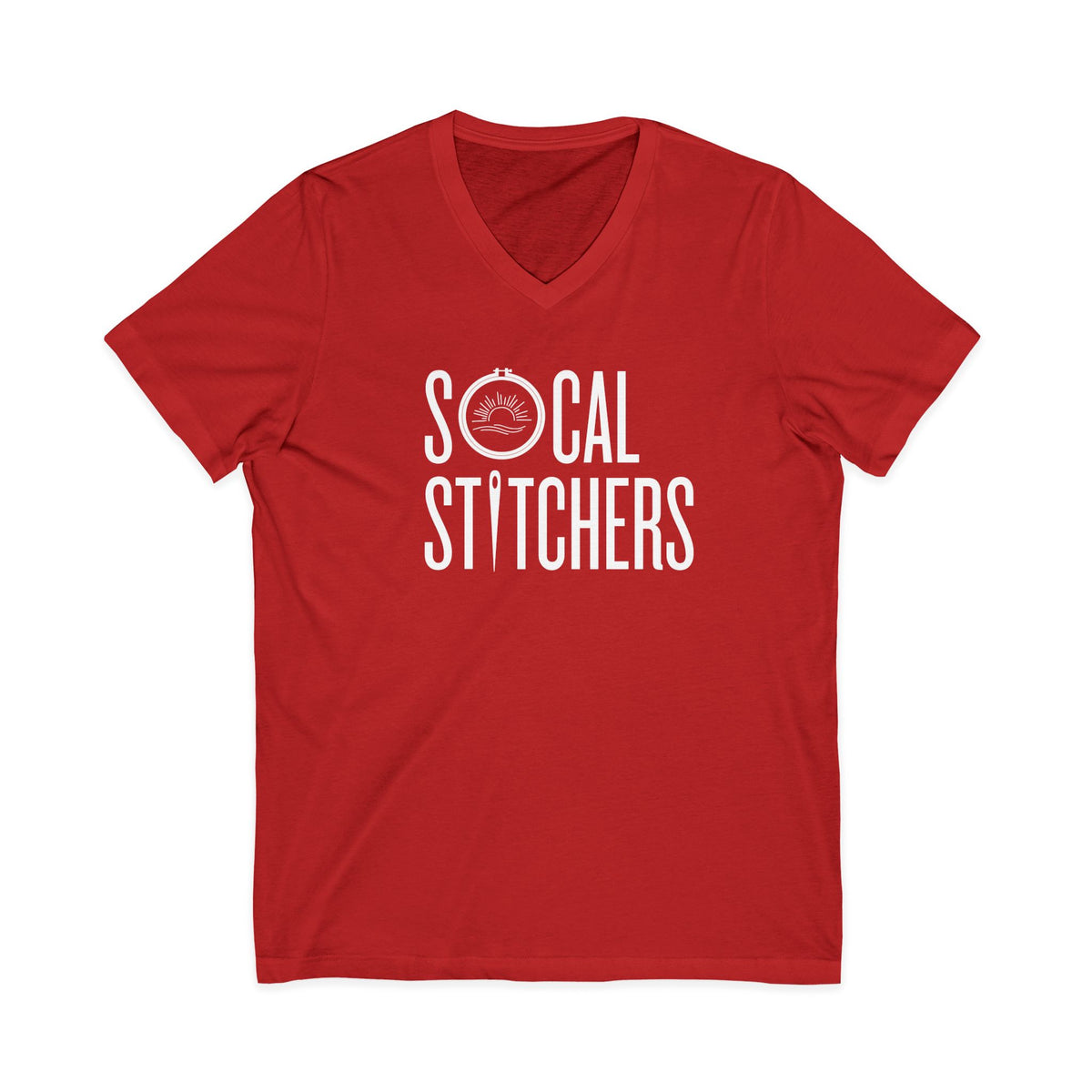 So Cal Stitchers Unisex Short Sleeve V-Neck Tee - White Font