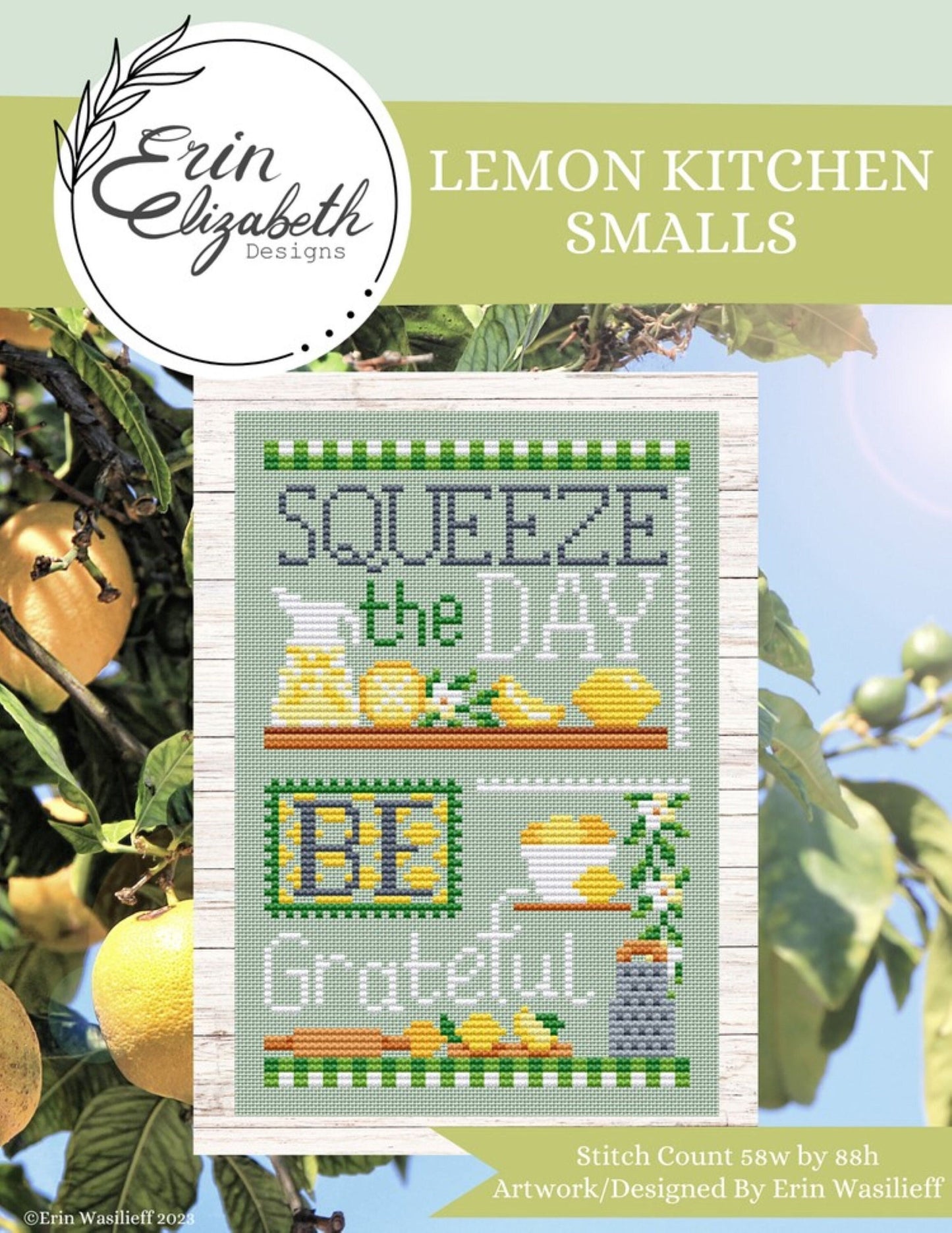Erin Elizabeth Designs Lemon Kitchen Smalls Cross Stitch Chart, Cross Stitch Pattern, Pattern Only