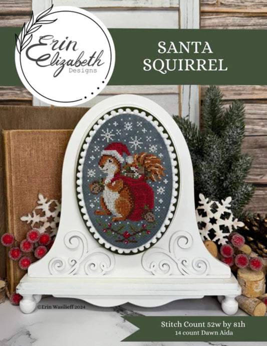 Santa Squirrel, Erin Elizabeth Designs, New, Cross Stitch Chart, Cross Stitch Pattern
