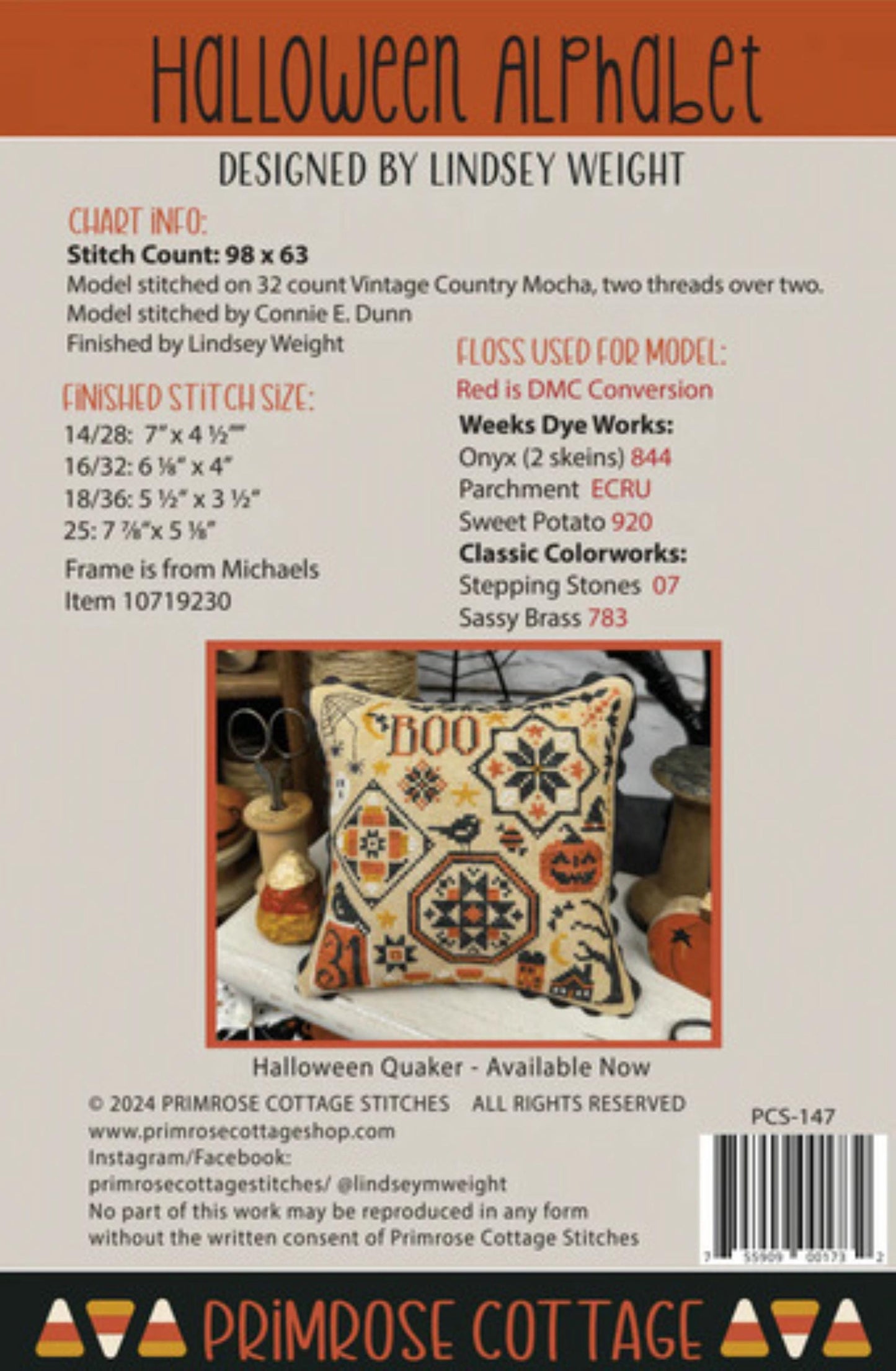 Primrose Cottage Halloween Alphabet, Cross Stitch Chart, Cross Stitch Pattern, Pattern Only