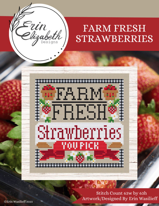 Erin Elizabeth Designs Farm Fresh Strawberries, Cross Stitch Chart, Cross Stitch Pattern, Pattern Only