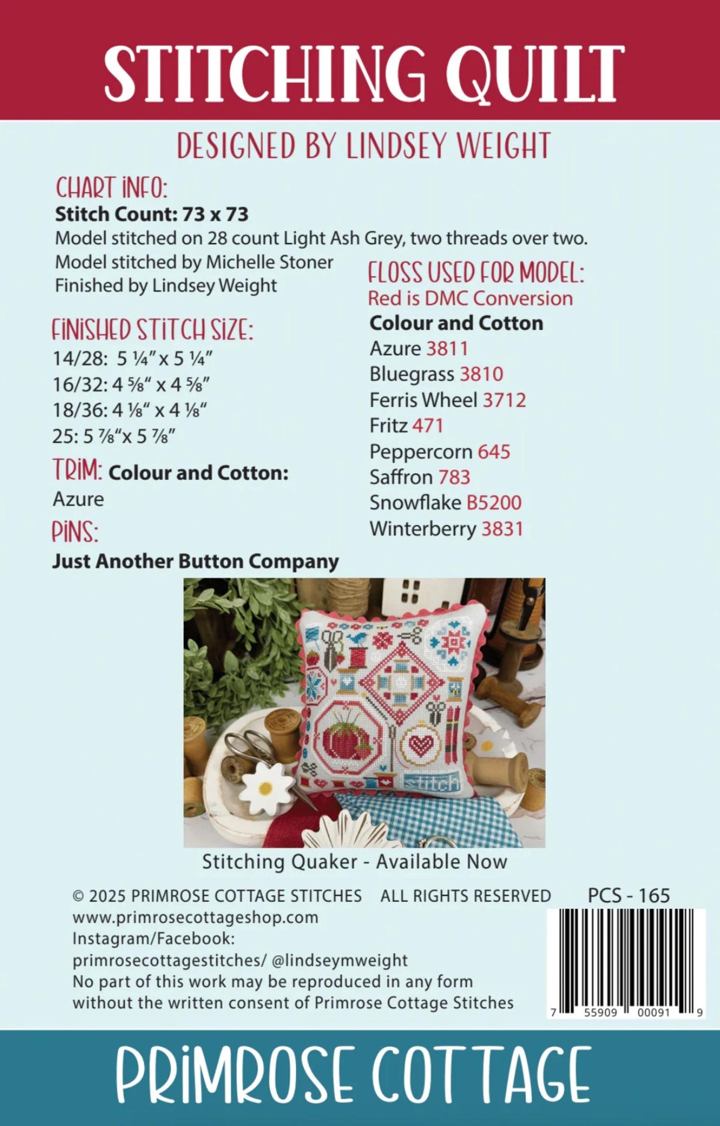 Primrose Cottage Stitching Quilt, Cross Stitch Chart, Cross Stitch Pattern, Pattern Only, NEW