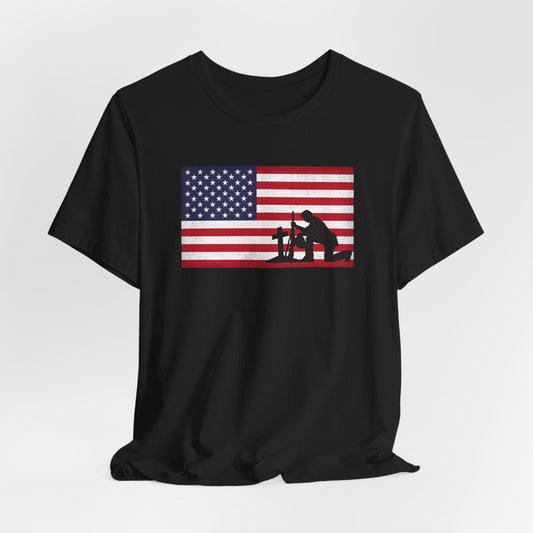 Memorial Day, Patriotic Short Sleeve Tee, Red White Blue Graphic T-Shirt, Independence Day, Veteran's Day