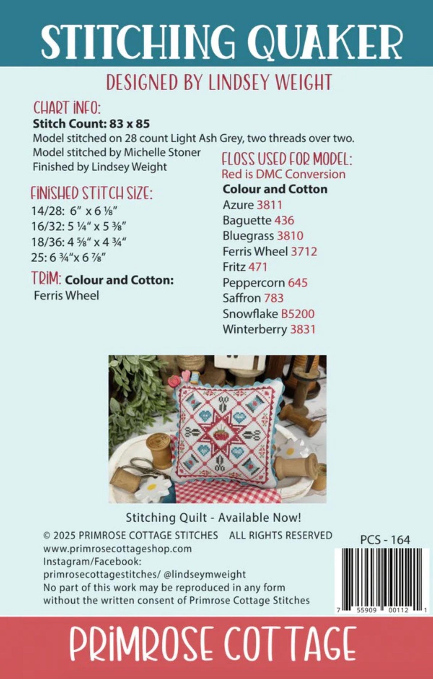 Primrose Cottage Stitching Quaker, Cross Stitch Chart, Cross Stitch Pattern, Pattern Only, NEW