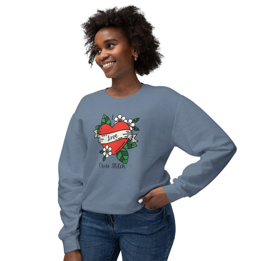 I Love Cross Stitch, Cross Stitch Apparel, Cross Stitch Sweatshirt, Crewneck Sweatshirt