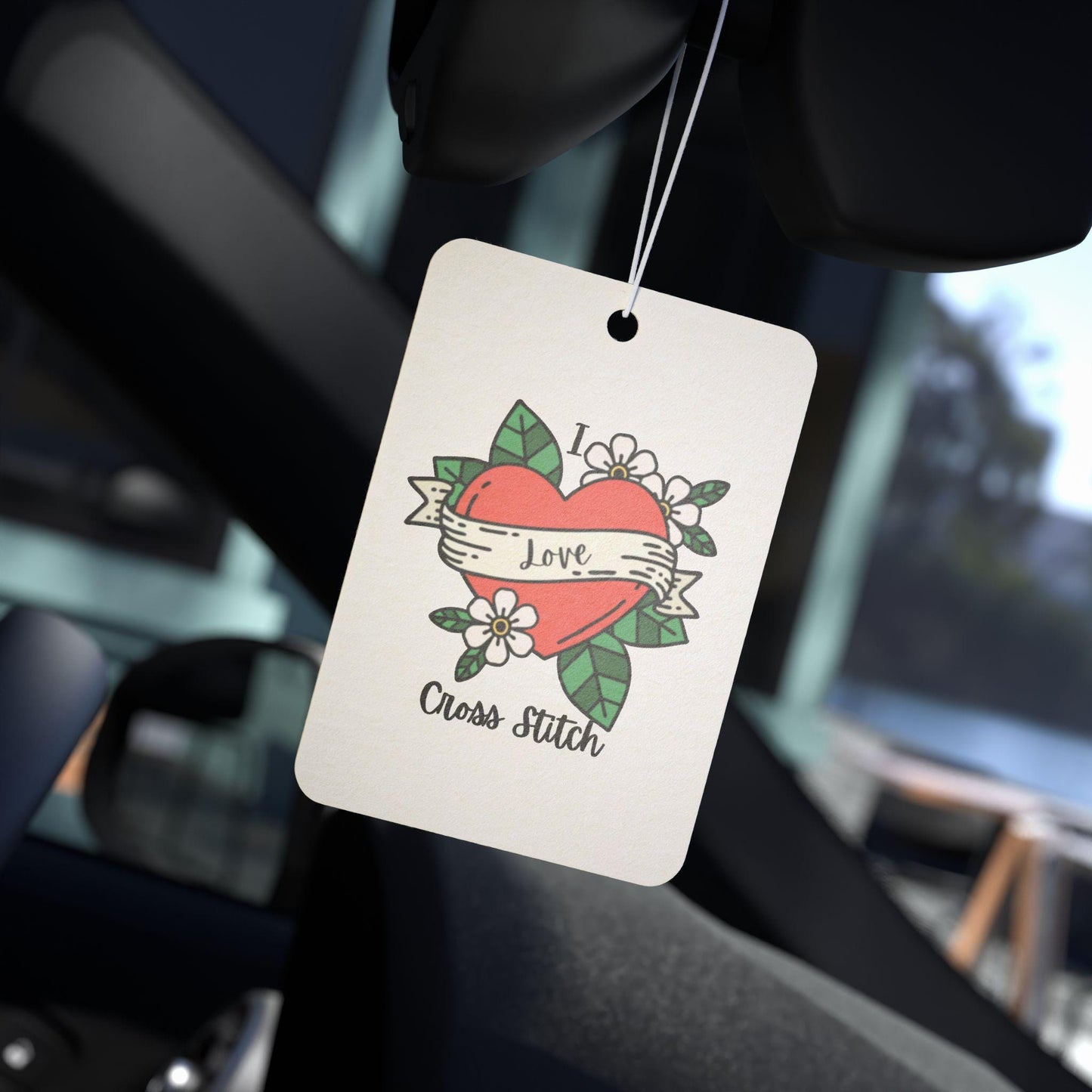 Love Cross Stitch Car Air Freshener, Floral Car Fragrance, Cute Car Decor, Gift for Love, Home and Car Accessories
